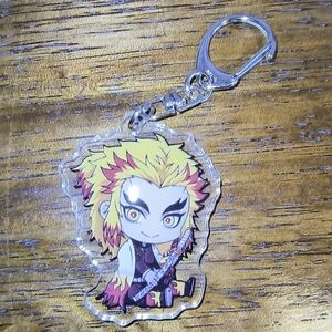 Women’s Jewelry Cute Kyojuro Rengoku Anime Keychain with Yellow and Pink Hair